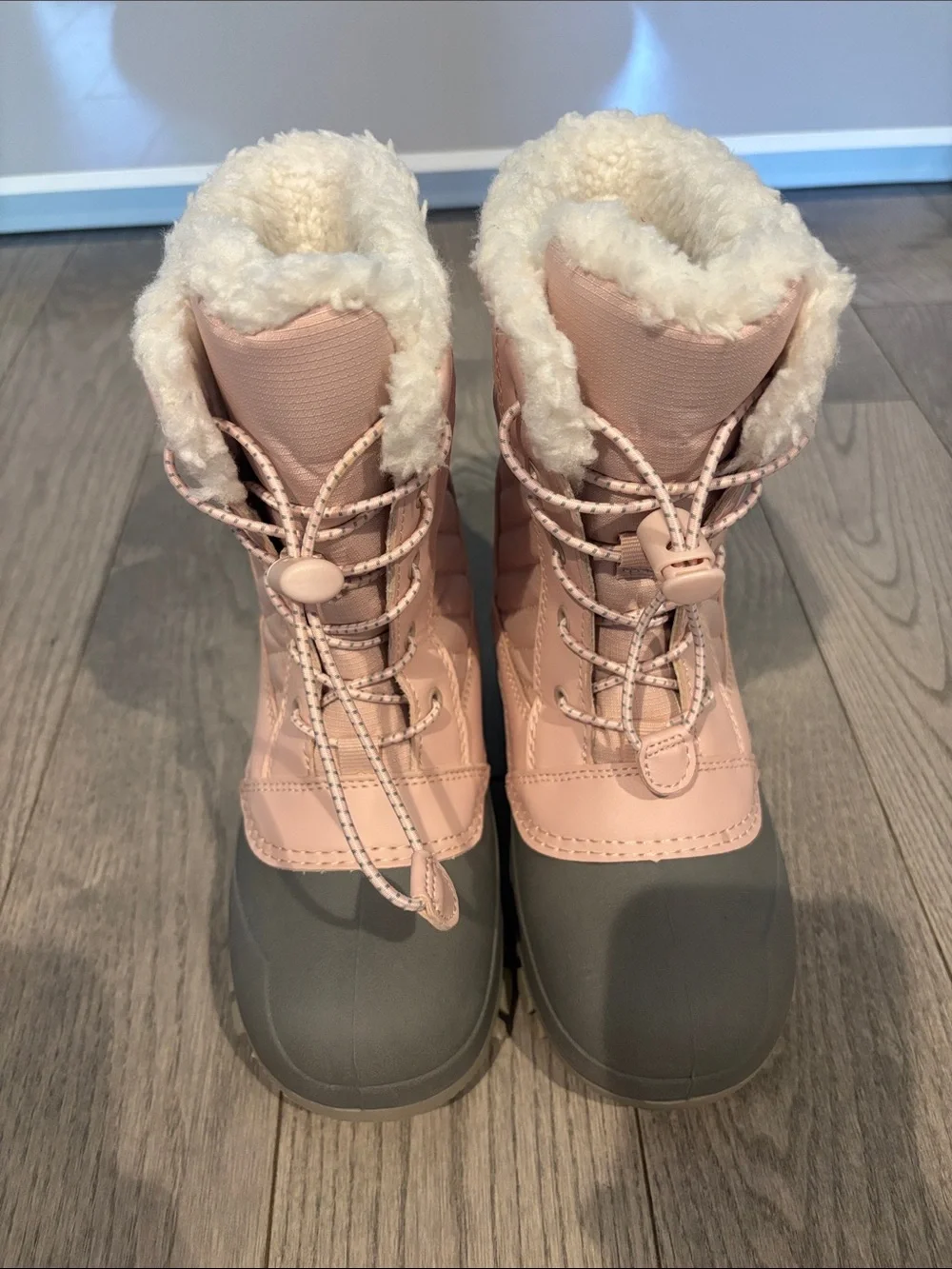Girls Pink and Gray Kids Snow Boot with Faux-Fur Collar